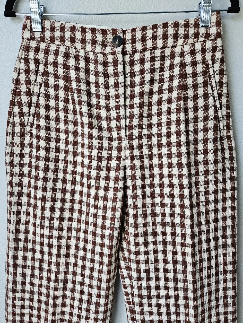 Sezane Martin Gringham Crop Tailored Trouser Size 36 Small 4 In Brown Ecru